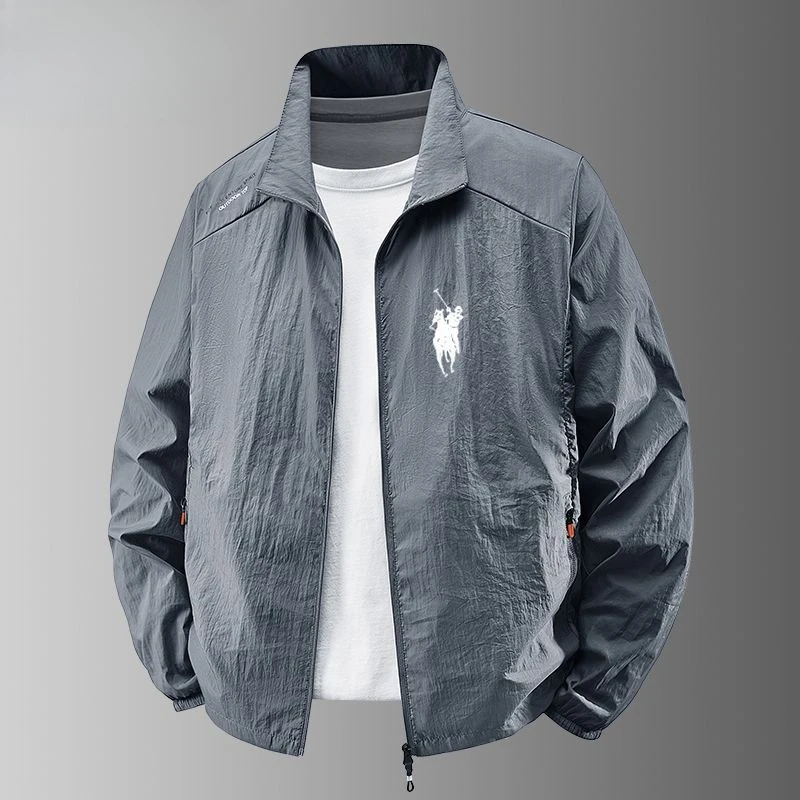 New Ice Silk Quick Drying Sunscreen Clothing Men Summer Thin Stand Collar Coat Breathable Outdoor Sun-protective Clothing Men's