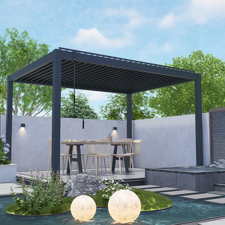 Custom Electronic Louvers Pergola Aluminium Outdoor Electric Motorized Automatic Retractable Roofpromote sales