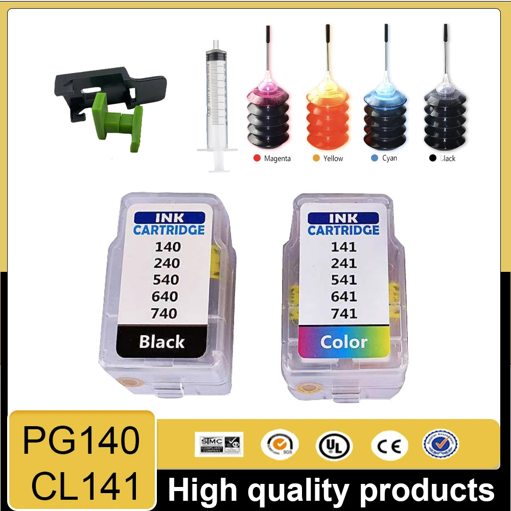 Recarga de cartucho inteligente PG140 CL141 para impresora Canon 140XL 141XL para Canon MG2110, MG2210, MG2400, MG2500, MG2580, MG3110