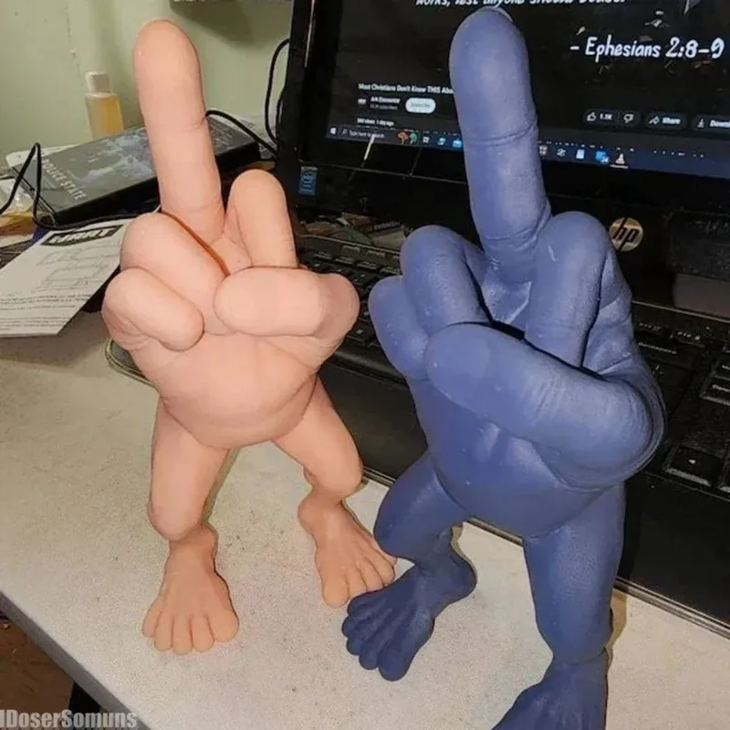 Funny Resin Middle Finger Desk Ornament with Feet, Hilarious Unusual Figurine, Novelty Conversation Starter Gift