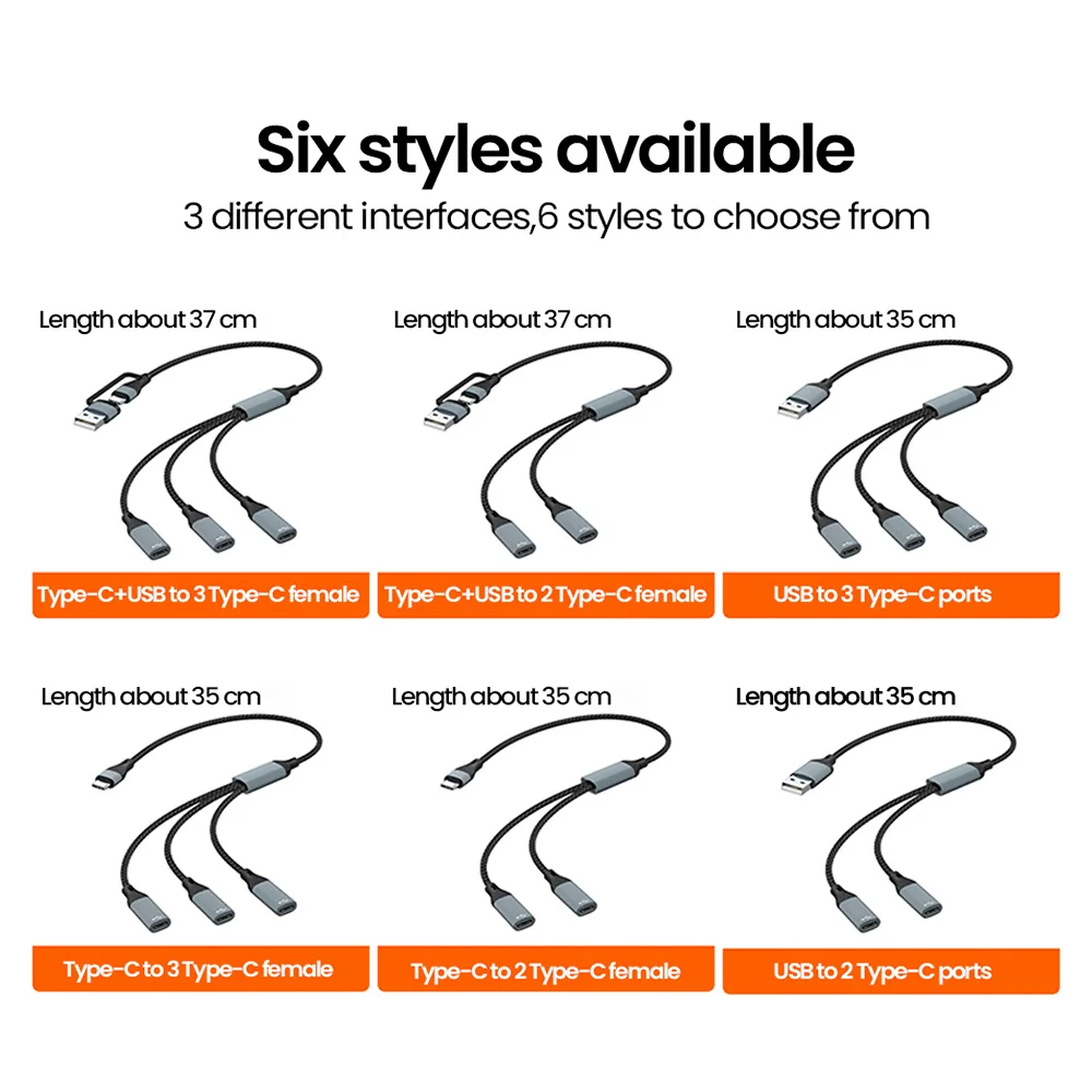 OLAF 3-in-1 USB-C HUB Typ C + USB auf Typ C Multi-Port-Splitter-Anschluss Datenübertragung USB-Strom-Lade-HUB-Kabel OTG-Adapter