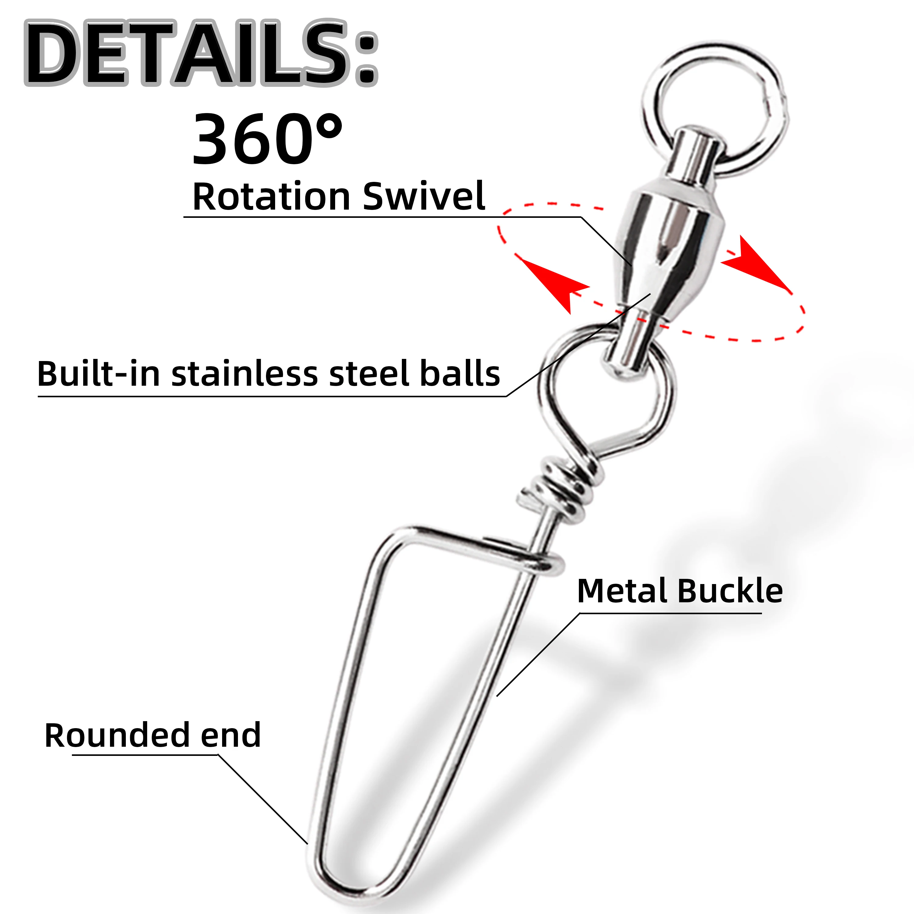 50 قطعة محمل كروي لصيد السمك مع مشبك Coastlock 0-6 #   الفولاذ المقاوم للصدأ برميل يدور هوك إغراء صندوق معالجة موصل الصيد