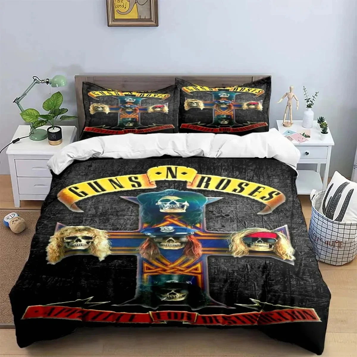 3D Print Guns N Roses GNR Band Retro Bedding Set Boys Girls Twin Queen King Size Duvet Cover Pillowcase Bed boys Adult