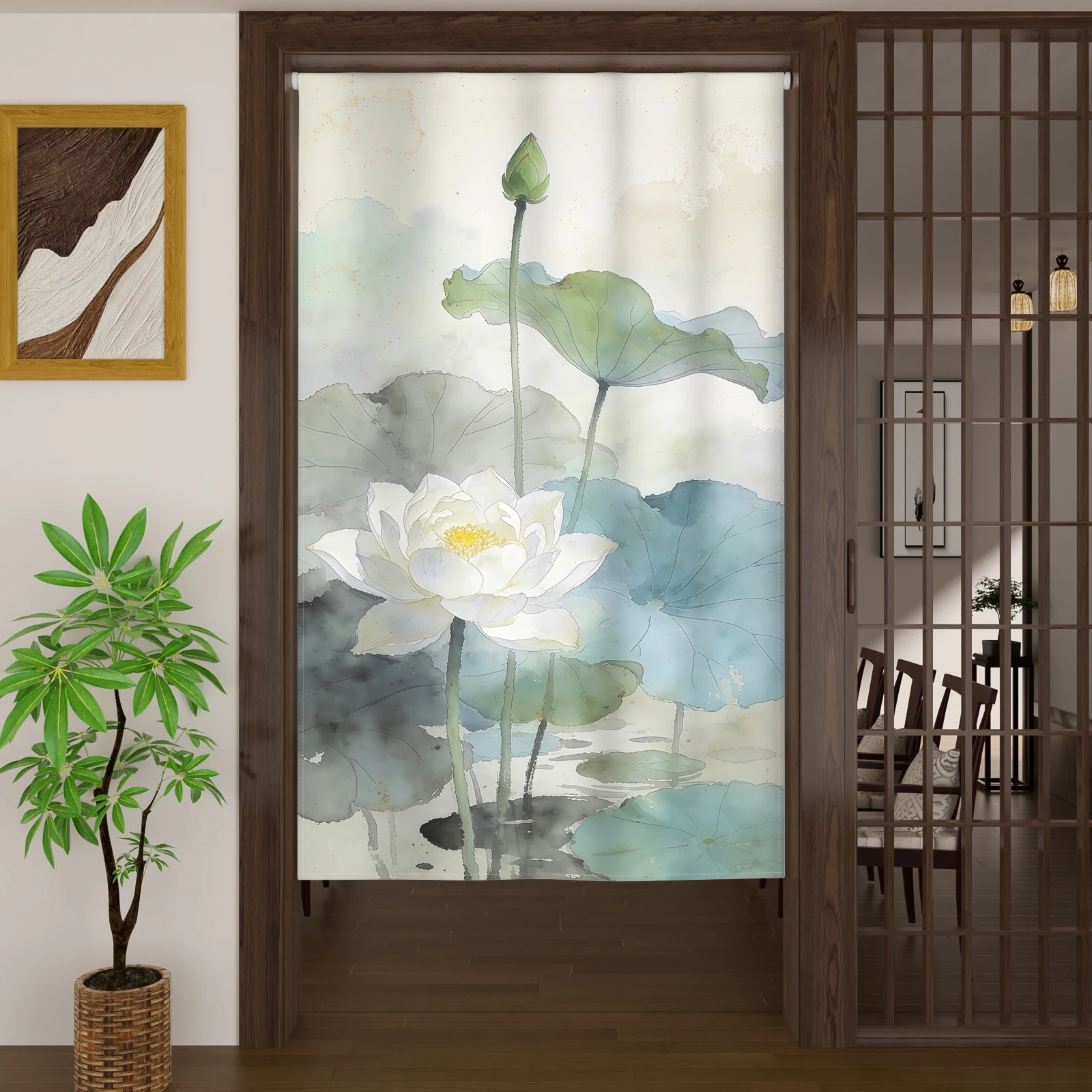 Ink wash painting changing room Curtain Privacy Partition Doorway Noren Kitchen Entrance Noren Linen Single Piece Door Curtain