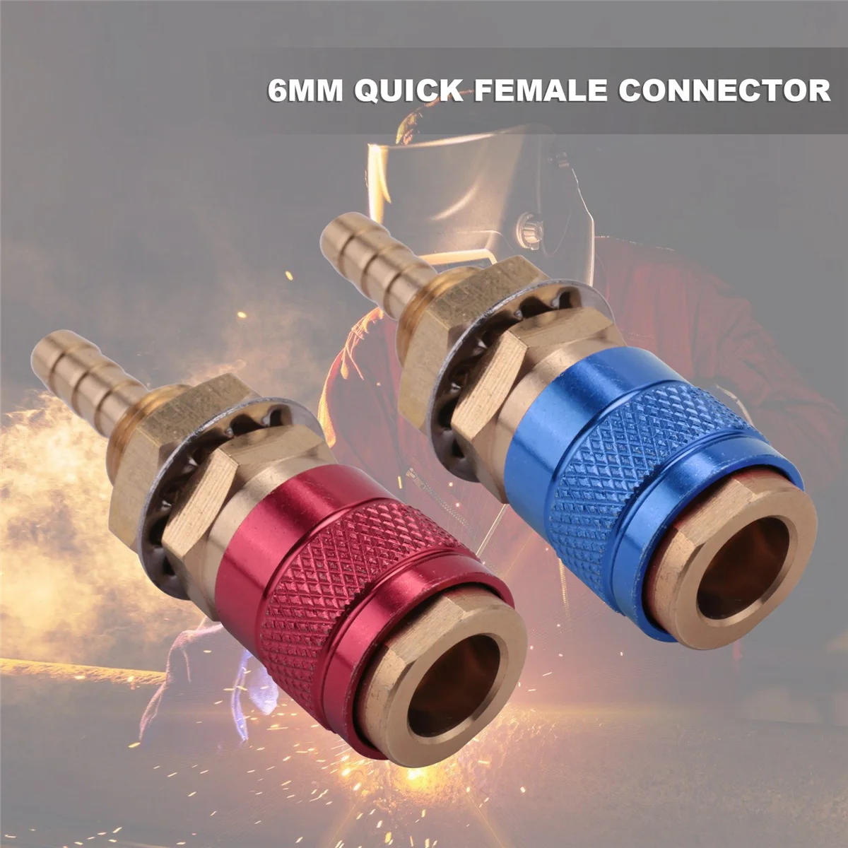 Adaptor Air Gas pendingin Air 6mm 2 buah pas konektor cepat untuk steker obor las MIG TIG, biru + merah