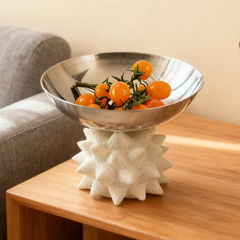 Abstract irregular thorn ball base fruit plate ornament hotel homestay model room edge few metal snack bowl ornament