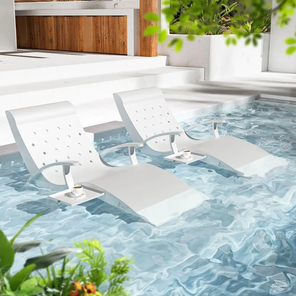 

Pool Lounge Chairs Aluminum, Fade Resistant Patio Chaise Set of 2 Sun Tanning Lounge Chair with Tray amp Towel Ledge Lounger Ou