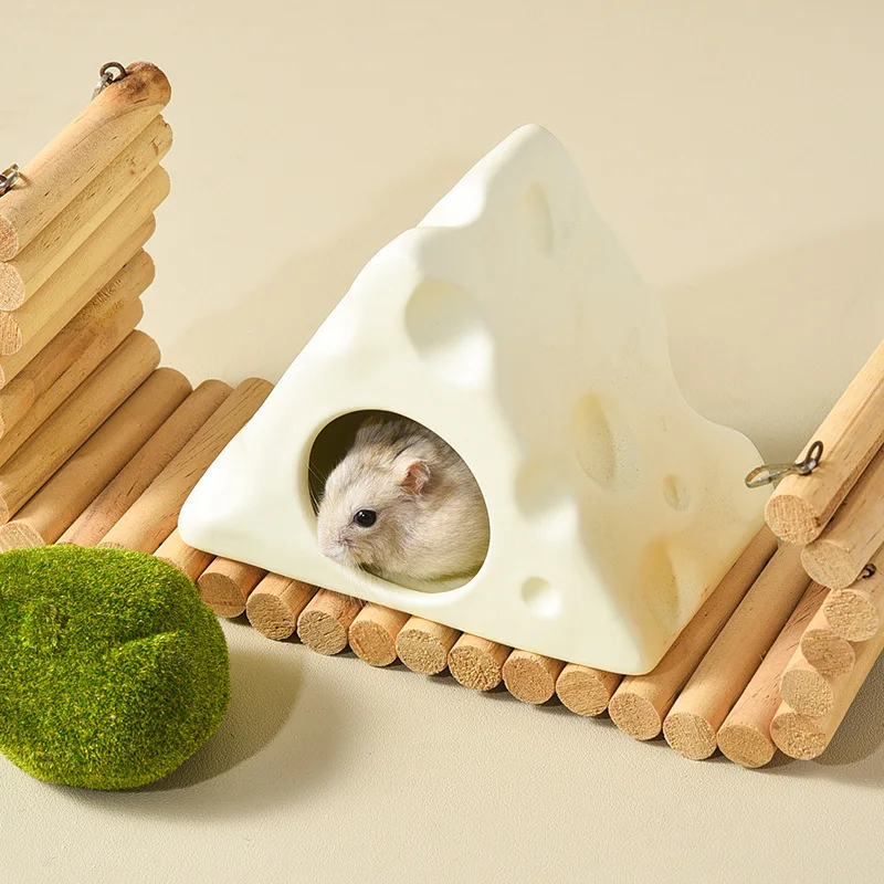 2024 Cheese Hamster Nest Cooling Ceramic Triangle Cheese House Pet Rats Cute Hamster Cages Small Pet Cooling House Igloo Supplie