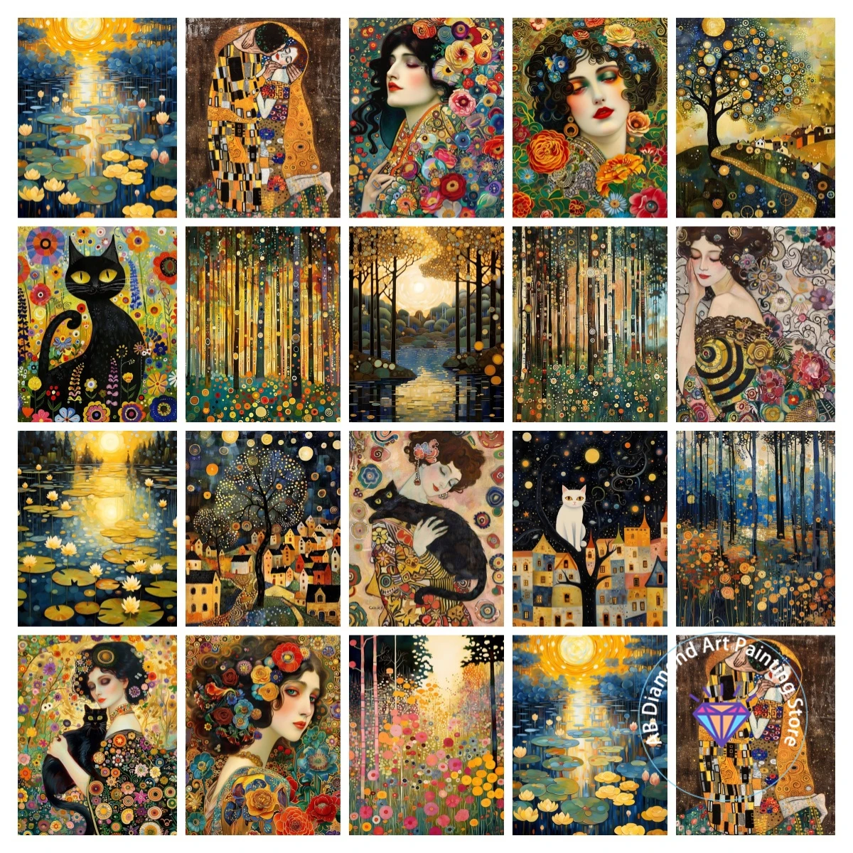 

Gustav Klimt's women and cats AB diamond painting kit 5D DIY diamond embroidery cross stitch handmade art gift home decoration