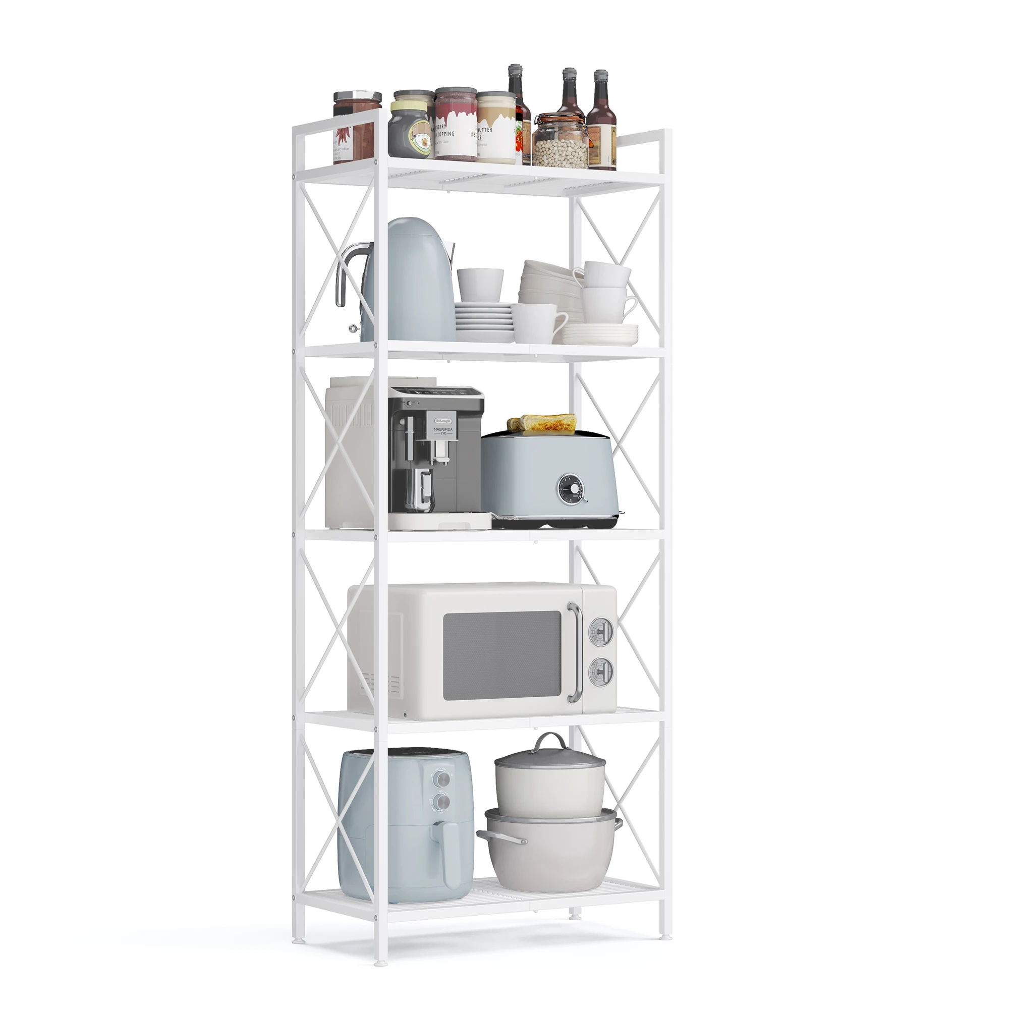 

SONGMICS 5-Tier Metal Storage Rack, Shelving Unit with X Side Frames, Dense Mesh, 12.6 x 23.6 x 57.3 Inches, for Entryway