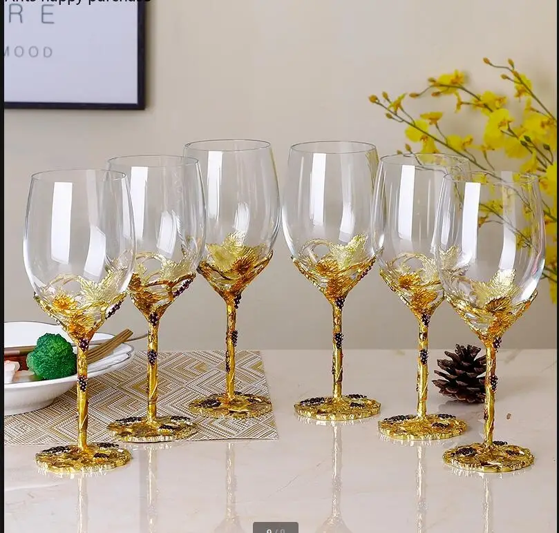 Enamel Crystal Wine Glass Set Cup Goblet Drinking Glasses Drinkware Decorative Red Cocktail Gift