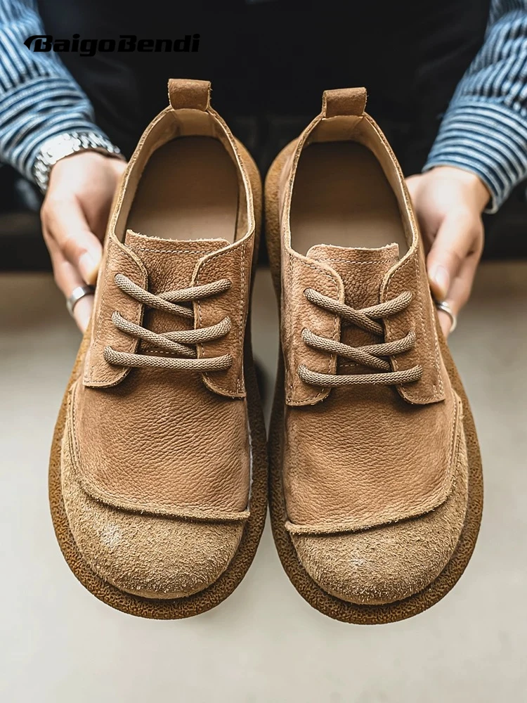 

New Arriveval ! Trendy Young Men Must Get Top Layer Cowhide Patchwork Casual Leather Shoes For Commuting Businessman
