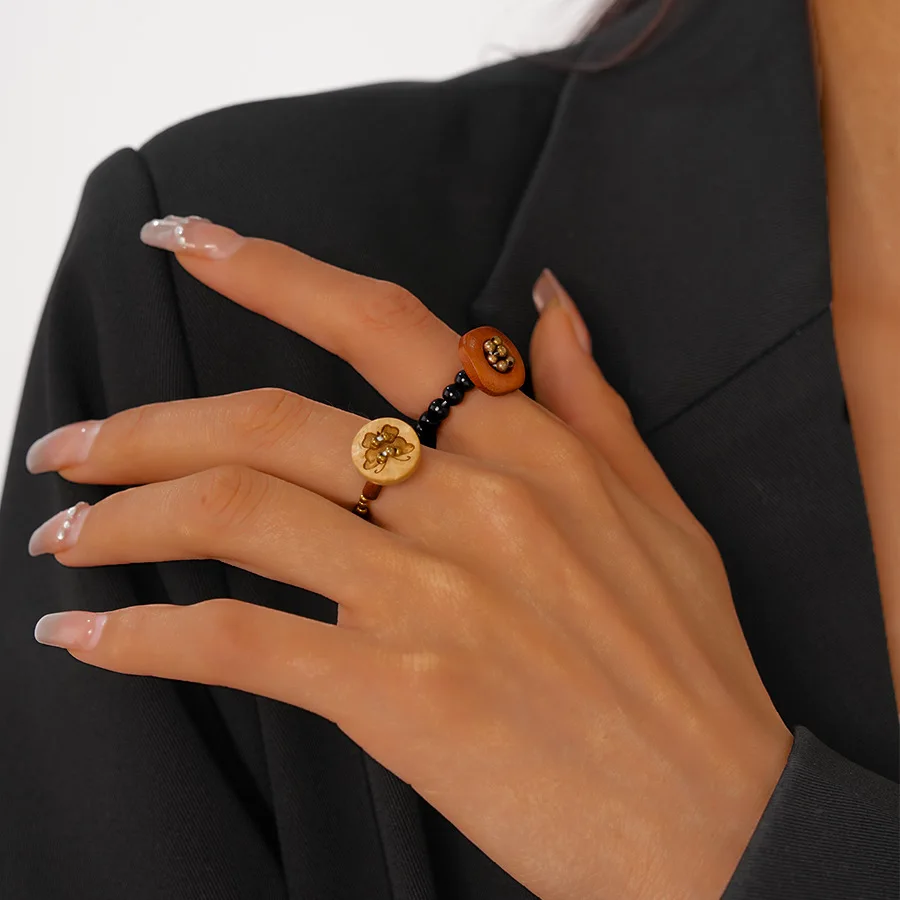 Vintage Wooden Rings for Men Women Butterfly Square Round Shape Elastic Rings Knuckle Joint Ring Ladies Fashion Finger Jewelry - Image 4
