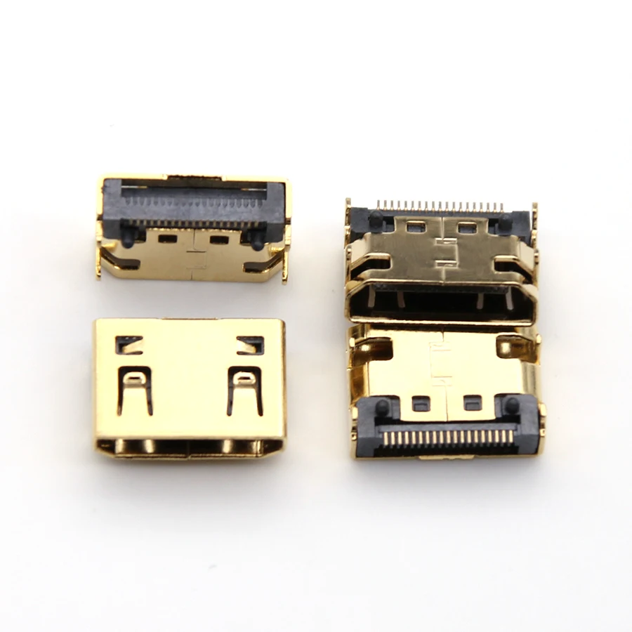 2pcs/lot Gold-plationg MINI 19P usb female 19 pin Jack Connector HDMI-compatible 19Pins Sockect 4DIP Type charging port