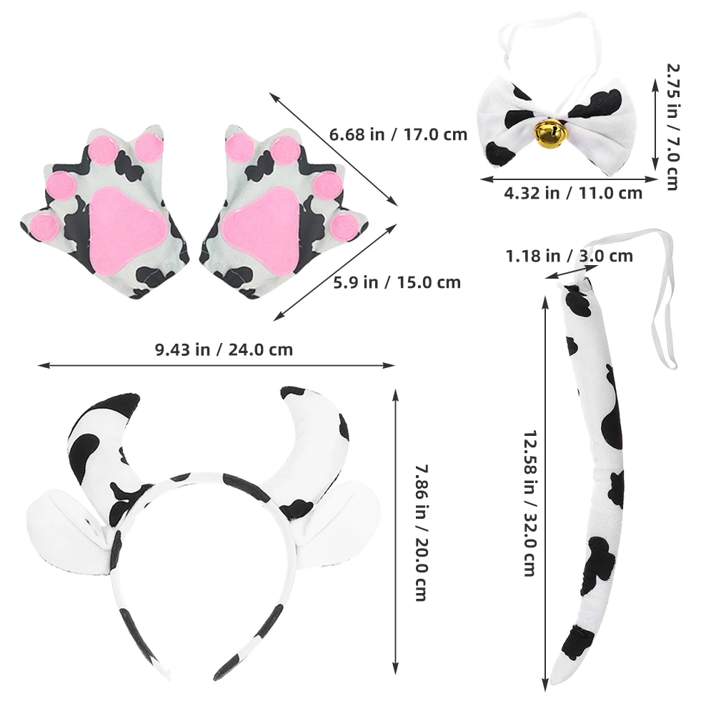 

Cow Headdress Set White Cow Ears Tail Gloves Adult Headband Cosplay Props Animal Costume Accessories Party Fancy Dress Christmas