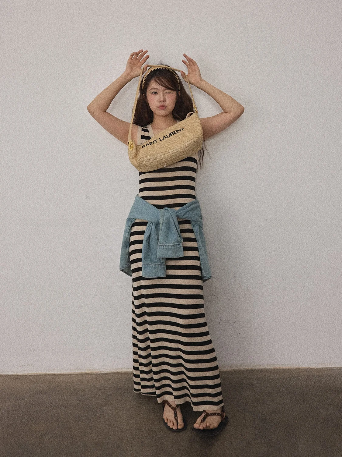 

Вязаное платье-жилет JINGU Oxygen Stripe, длинное, модное, приталенное, с цветовыми блоками, без рукавов, повседневное женское платье из лирического волокна