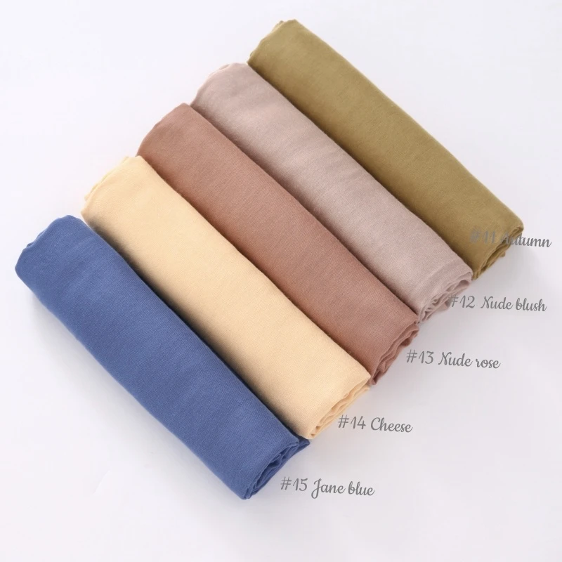 32Colors Modal Polyester Hijab Scarf Two Line Stitching Muslim Long Scarves Light Weight Soft Turban Shawl Solid Scarves