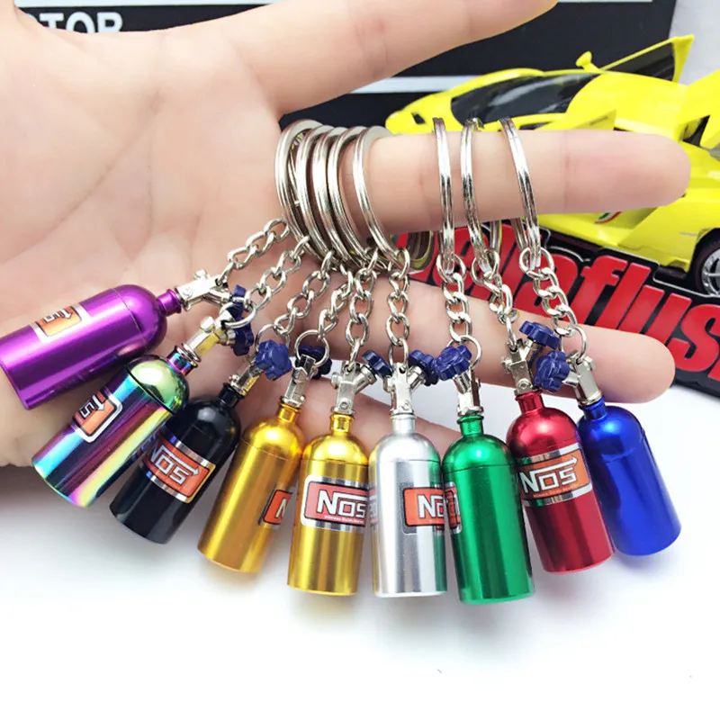 Creative Mini Nos Nitrogen Bottle Keychain 7Colors Pill Box Storage Key Ring for Women Men Car Handbag Phone Case Pendent Gifts