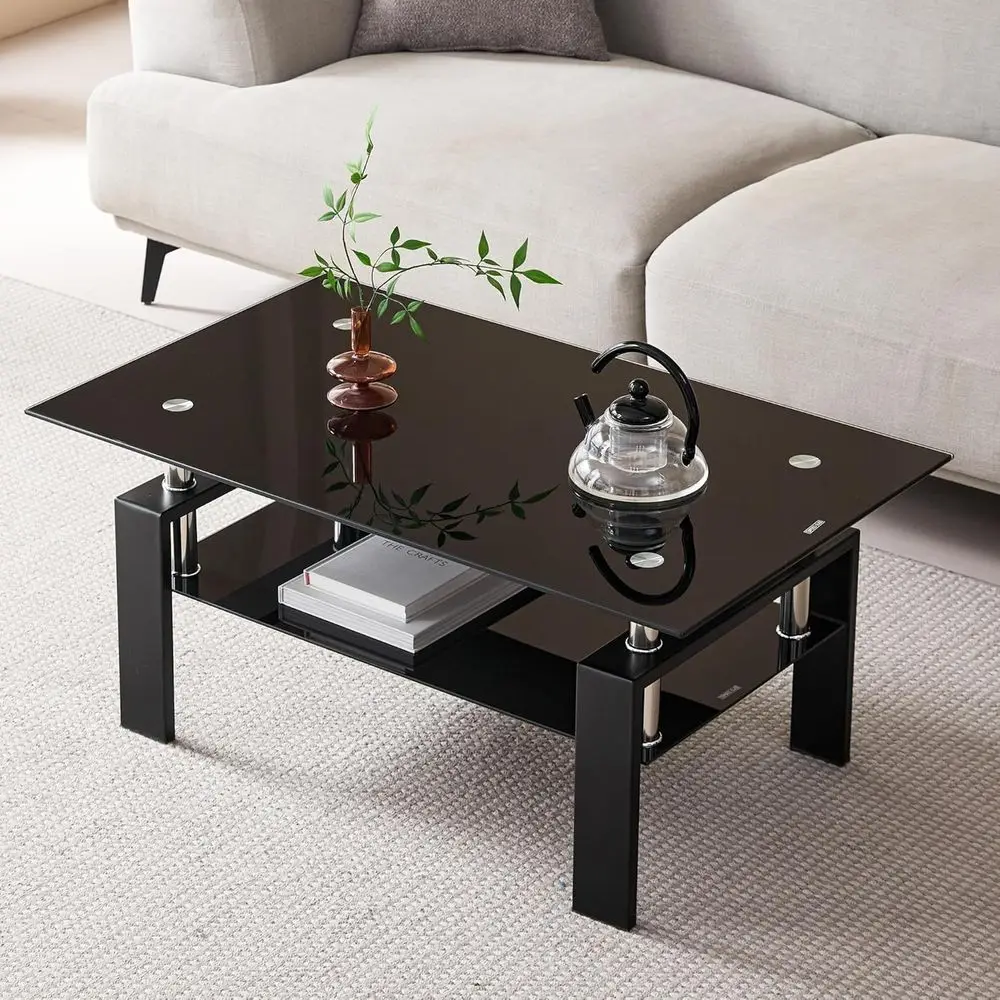 

Black Tempered Glass Coffee Table for Living Room and Office Center