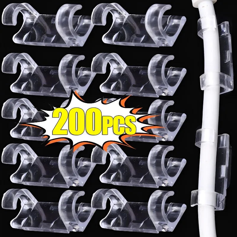 

20/200PCS Cable Organizer Clips Desk Office Wire Holder Cord Management Clamp Transparent Self-Adhesive Light String Fixing Tool