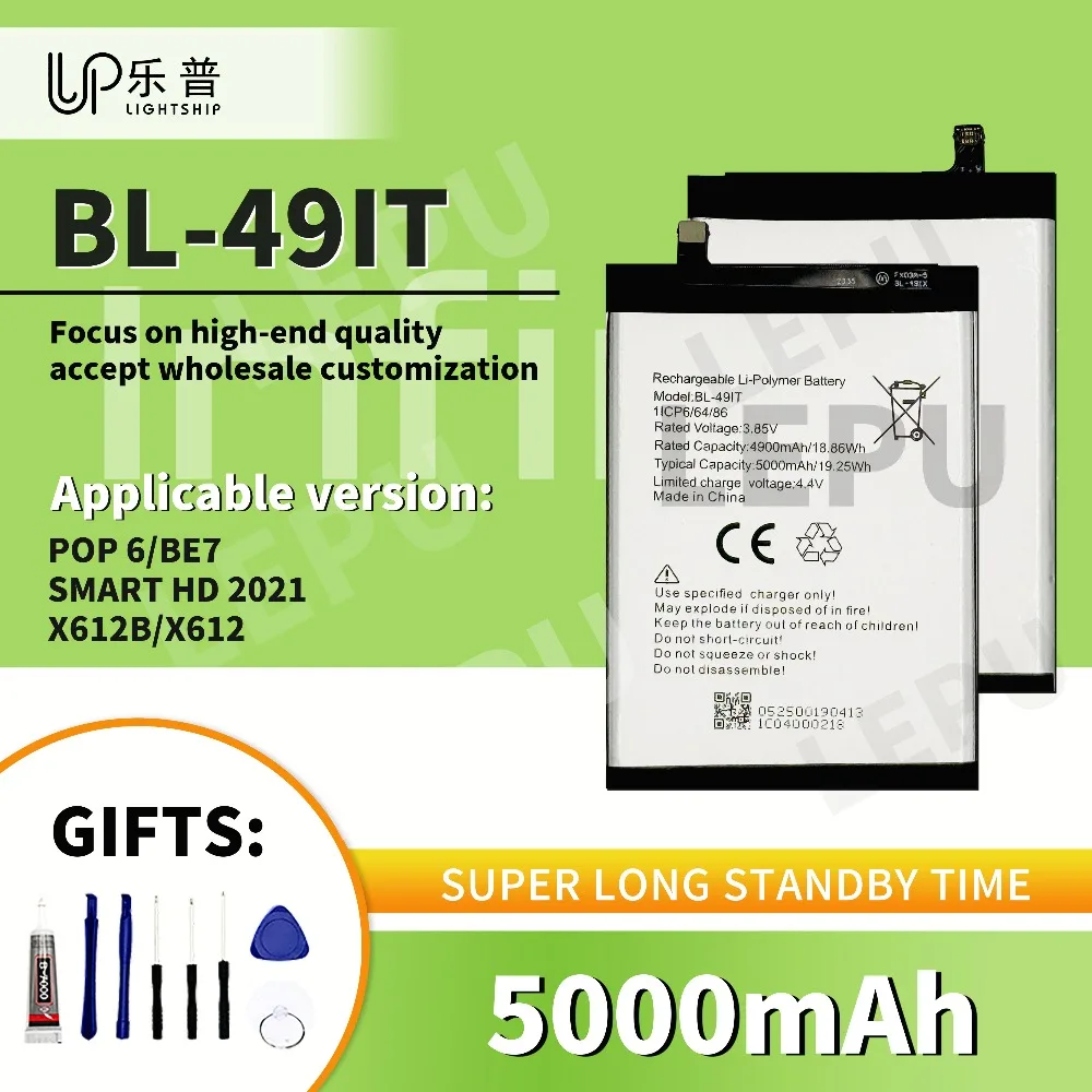 

Original TECNO POP 6 Phone Battery BL-49IT Battery 5000mAh X612B X612 BE7 Replacement Battery BL-49IT for INFINIX SMART HD 2021