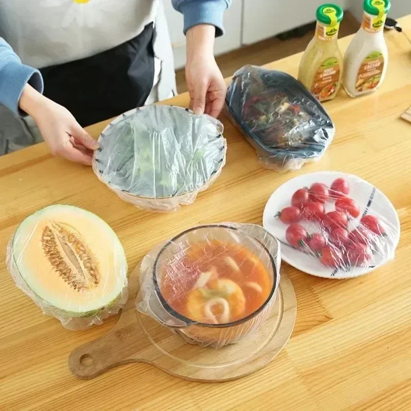 50/600pcs Disposable Food Cover Dust Food Grade Fresh Lids Elastic Plastic Wrap Shower Cap Fruit Food Cover Fresh Keeping Bag
