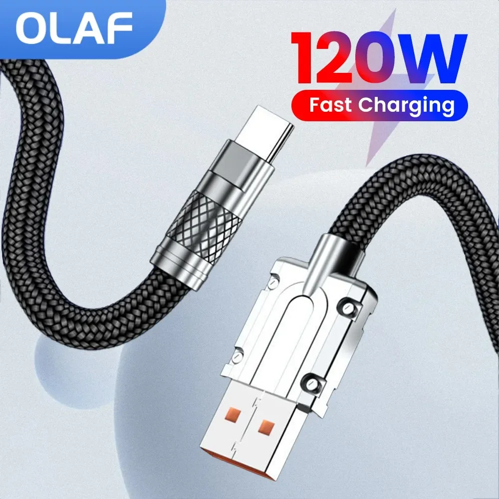 120W USB Type C Cable Fast Charging USB C Charger Cord For Huawei Xiaomi Redmi Samsung 6A Nylon braided USB A to Type C Cable