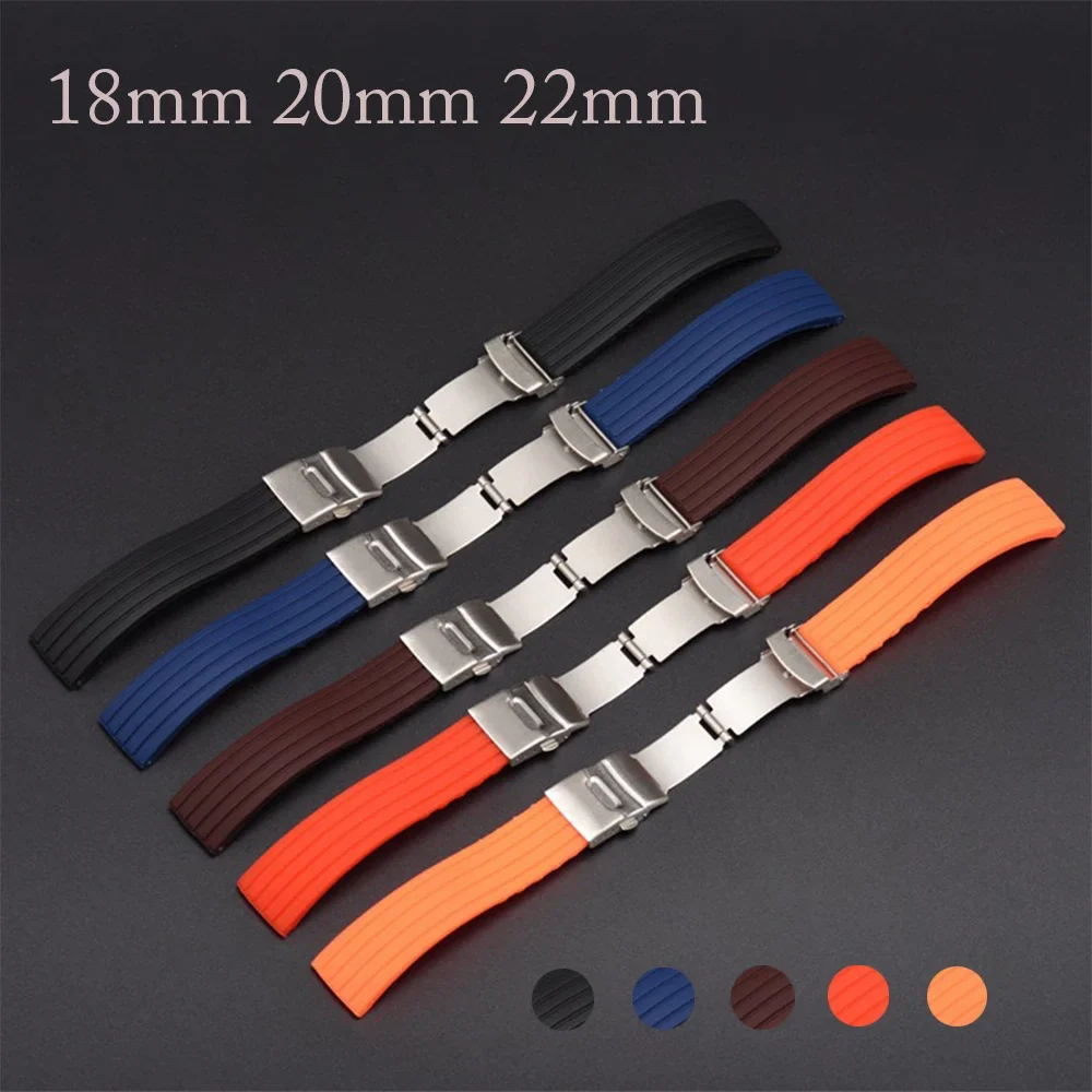 Silicone Rubber Watch Strap Band Deployment Buckle 18mm 20mm 22mm 24mm for Armani Omega Watch Replace the strap image 2