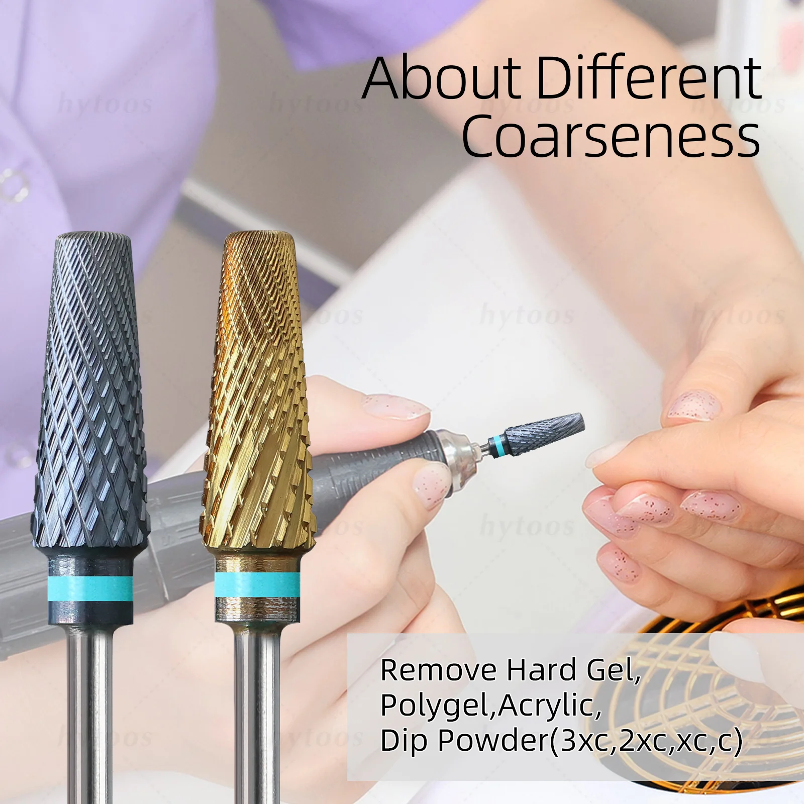 HYTOOS Safety 5 in 1 Pro Nail Drill Bits DLC/Titanium Carbide Tapered Nail Bit for Gel Removal File Drills Accessories Tools