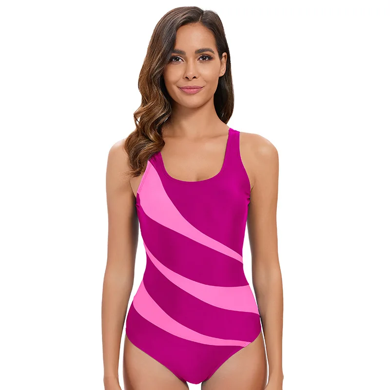 new in Summer Women Beach Swim  1pc Women stripe  Print Sleeveless One-Piece Swimsuit Bikinis Sexy Beachwear Female Swimsuit ﻿