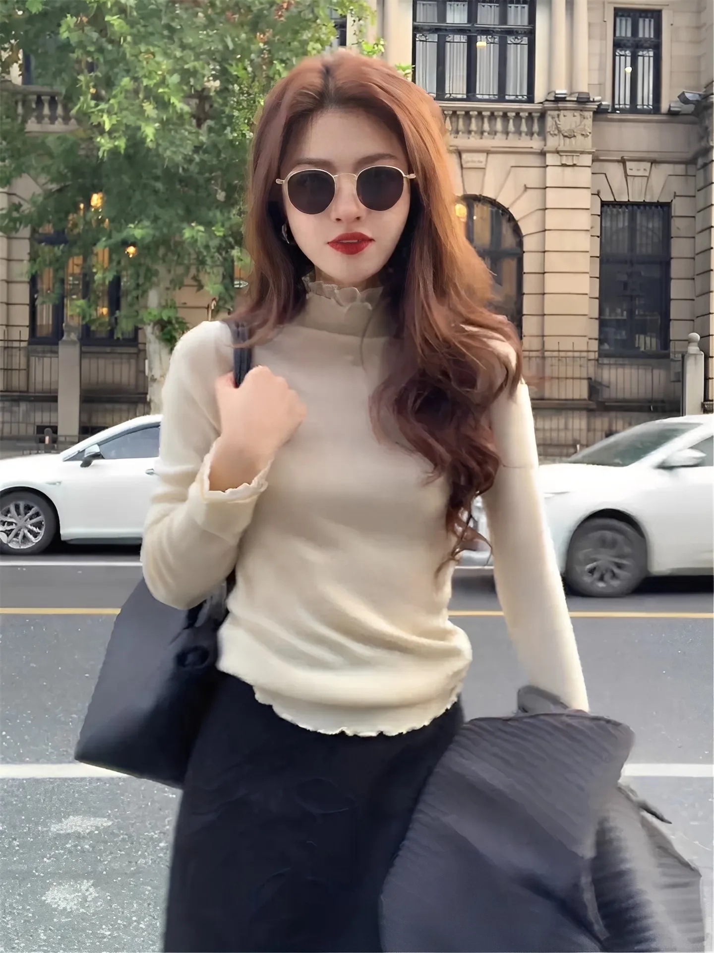 

Французский кружевной вязаный базовый топ с высоким воротником и высоким воротником, женская осенне-зимняя внутренняя одежда, повседневный удобный длинный топ све