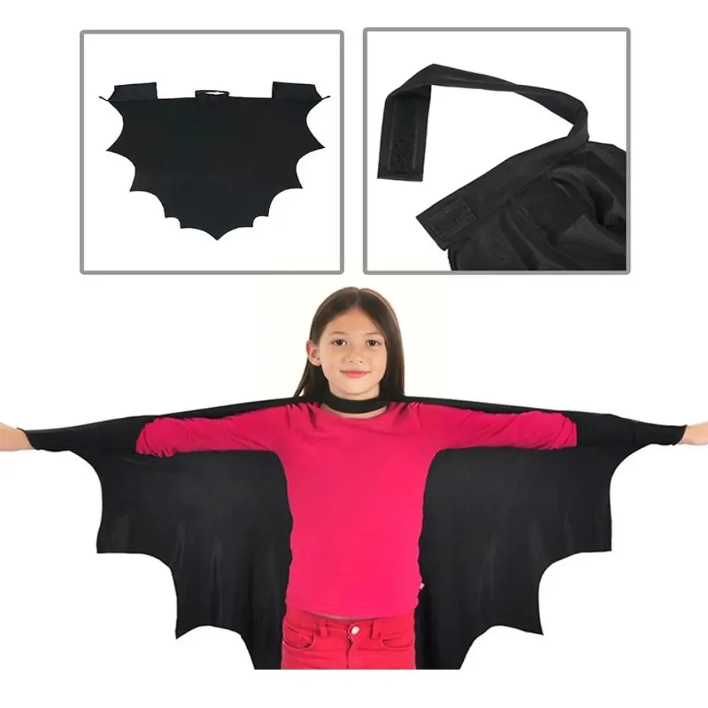 Capa de ala de murciélago negro Unisex para Halloween, disfraz con parche para niños, niñas, accesorios de vestido de vampiro, disfraz de Cosplay