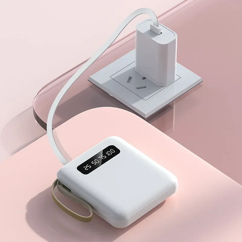 Lenovo 500000mAh Mini Power Bank Built in 4 Cables Portable Fast Charging Digital Display External Battery for IOS/Android  NEW - view 6