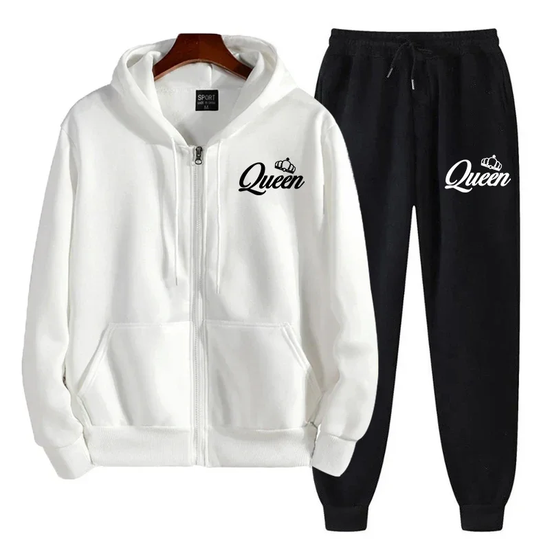 Queen Printing Women's Jacket Tracksuit Zip Hooded Sweatshirt Coat Casual Sports Jogger Clothing Autumn Winter Single Tops Pants