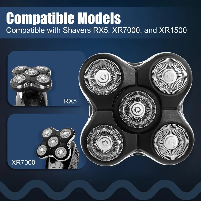5 Dual Track Floating Shaver Heads, Wet & Dry Replacement for Balder XR7000/RX5/XR1500 Head Shaver