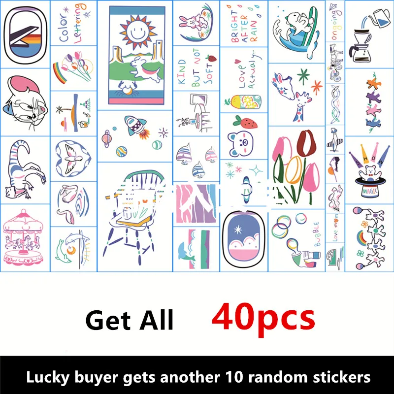40pcs Female Style Tattoo Stickers English Waterproof Long-lasting Simulation Style Small Fresh Cute Temporary Tattoos