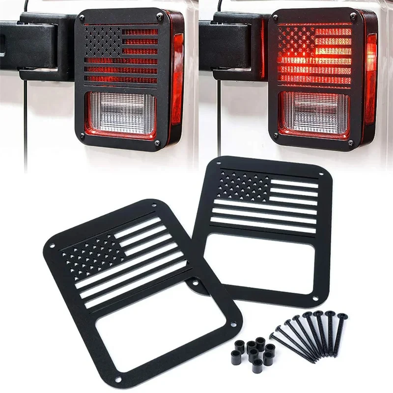 

1 pair Rear Brake Lamp Protective Cover,Tail Light Guard,Aluminum,for Jeep Wrangler JK 2007-2017, Flat Rear Taillight Frame