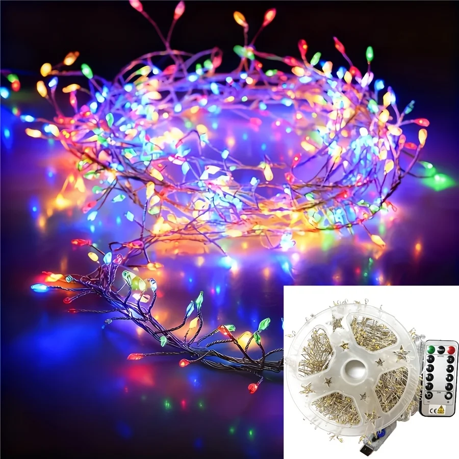Exploding Starry Burst Vine LED Lights, 8 Lighting Modes Remote Operated Copper Wire Lights, Glow Xmas Romantic Ambient Decor