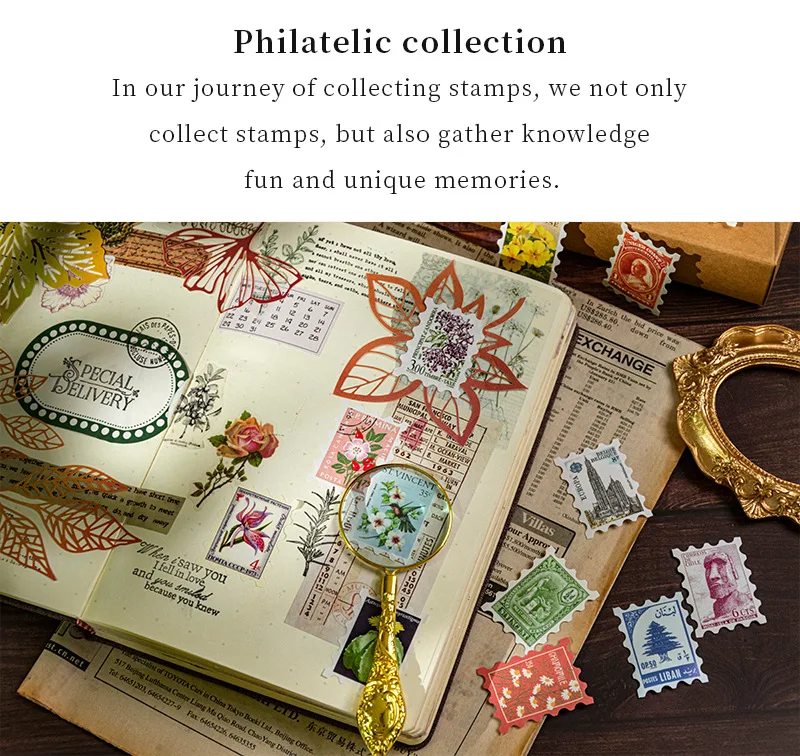 50 Blatt Philatelic Museum Series Briefmarken-Thema-Aufkleber, Scrapbooking-Material, handgefertigtes Tagebuch, Album, Junk Journal Supplies – Detail 2