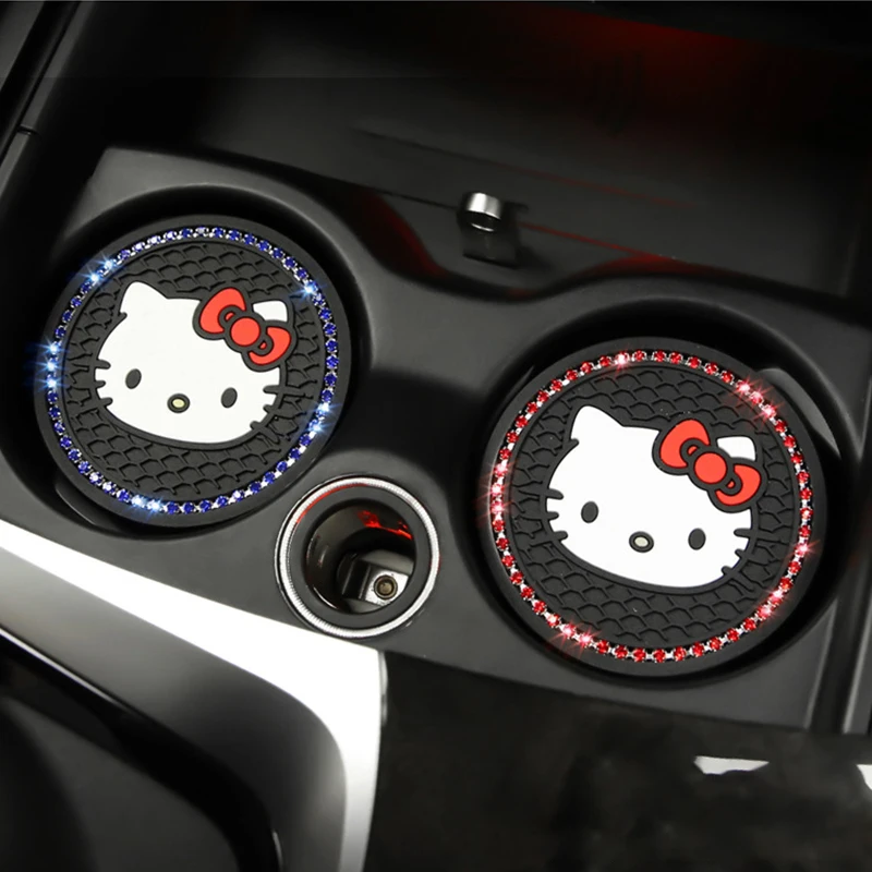 Sanrio Hello Kitty Car Coasters Kawaii Cartoon Anime Car Insulated Coaster Cute Anti Slip Pad Decorate Toys Gifts Girls Toys