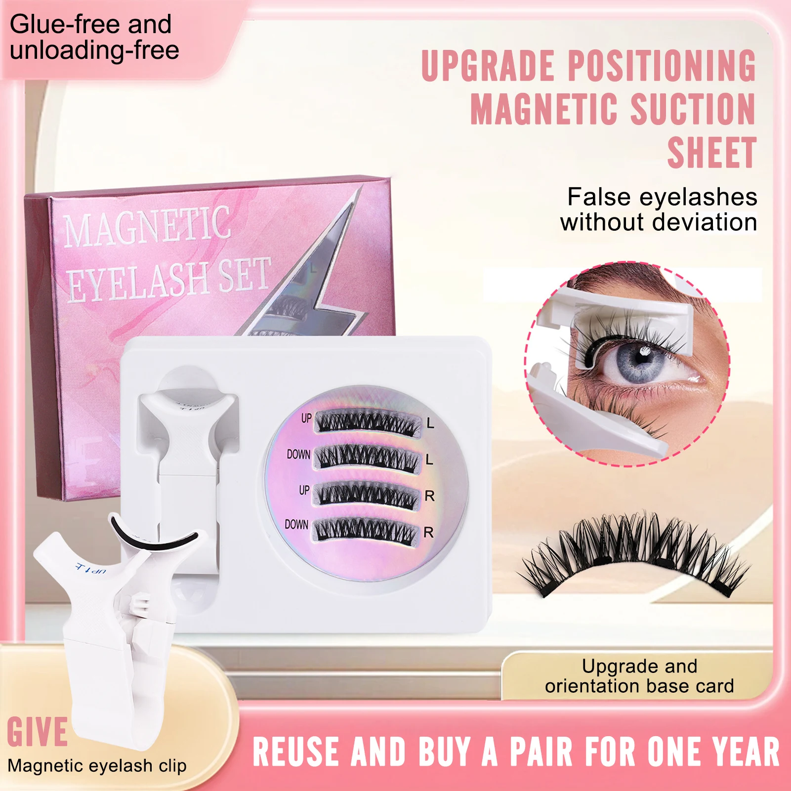 Kit de pestañas magnéticas esponjosas DIY, reutilizable, sin removedor, rizador, volumen, grupos de pestañas con aplicador para maquillaje de belleza de ojos