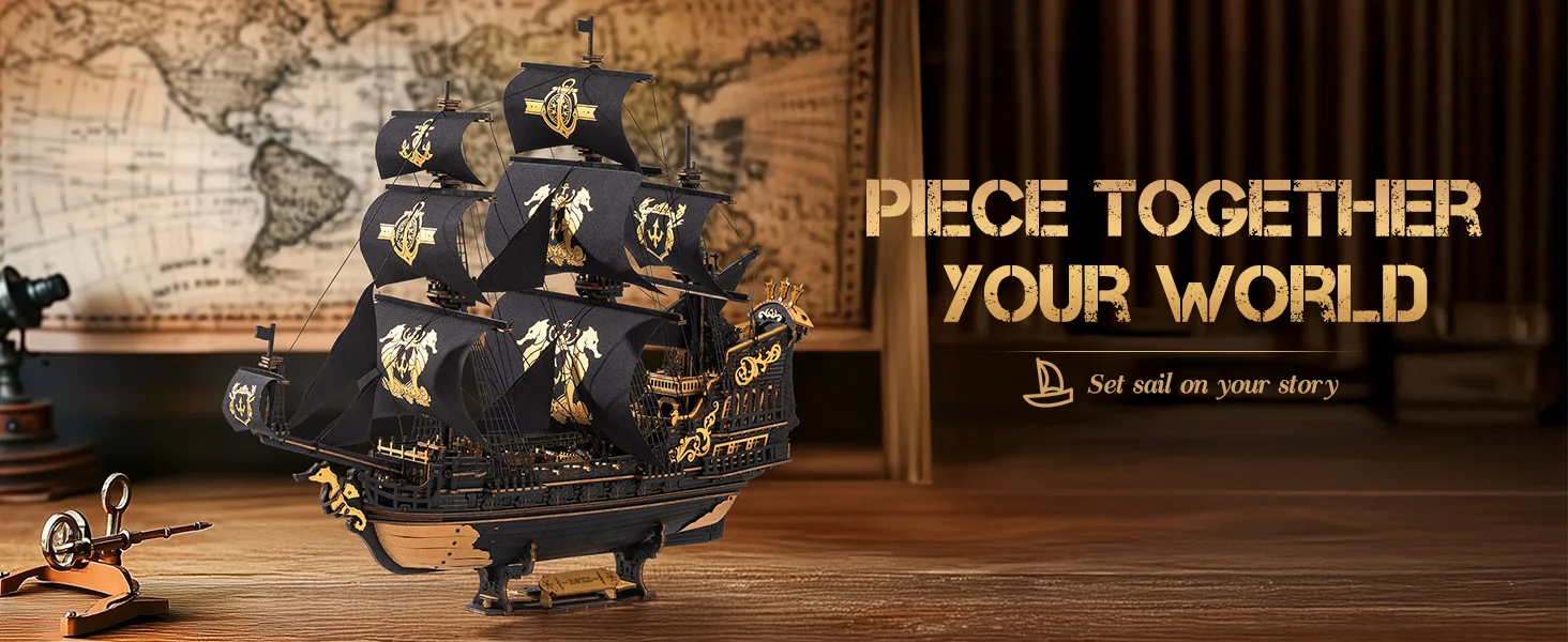 ROBOTIME Puzzle 3D In Legno Nave Seahorse – Kit Modellino Vela Nera 1:100, 603 Pezzi, Per Adulti E Ragazzi, Decorazione Casa/Ufficio