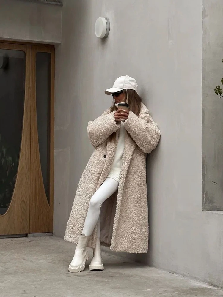 Abrigo largo liso de piel de cordero sintética para mujer, chaqueta holgada y esponjosa con un solo botón, abrigos de felpa de peluche, abrigo grueso y esponjoso, novedad de invierno