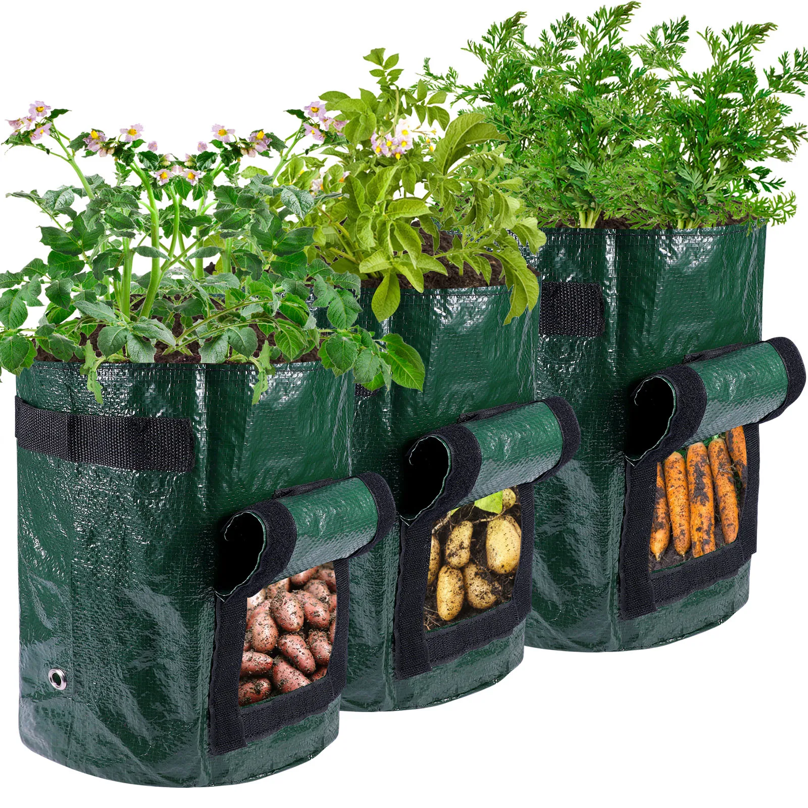 2-Pack Green Potato Planting Bags with Handles And Covers 26.5L/37.85L Plant Containers for Growing Potatoes Flowers Mushrooms T