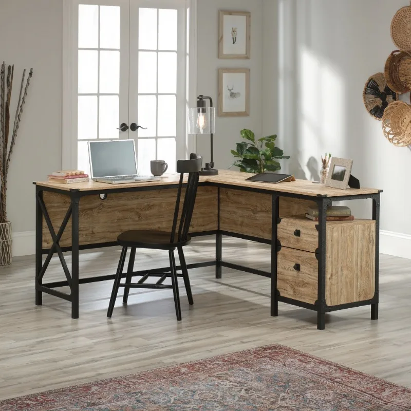 

Steel River L-Shaped Desk, Milled Mesquite Finish，Carbon Oak