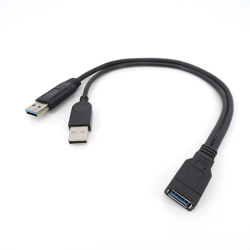 1pc Black USB 3.0 Female To Dual USB Male with Extra Power Data Y Extension Cable for 2.5