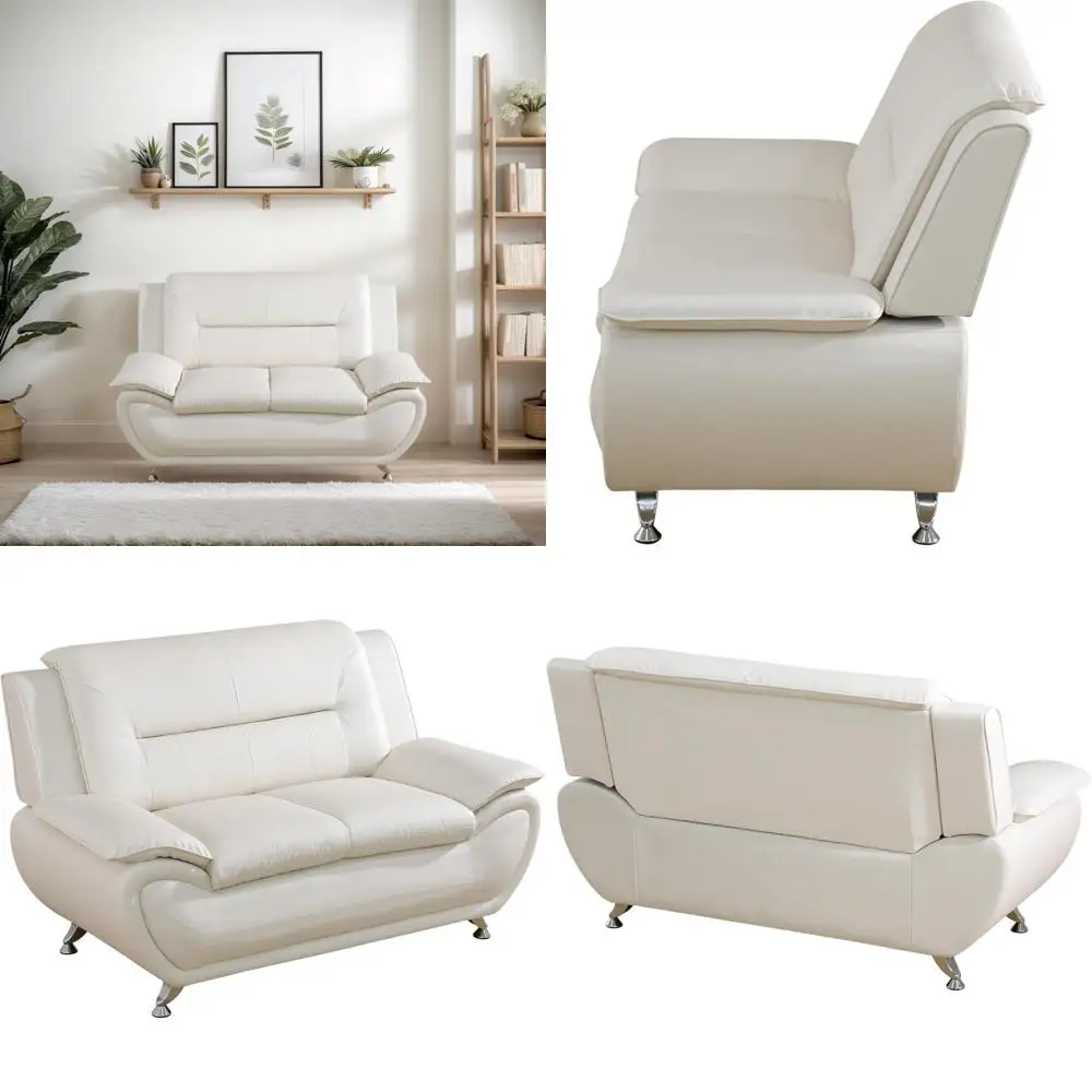 

Современный белый кожаный диван-комплект с подлокотниками с мягкими подушками, идеально подходит для гостиных, офисов и зон отдыха.