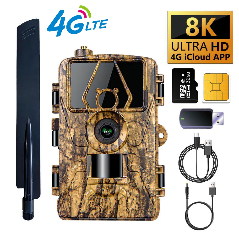 caca trail camera com controle app 4g lte 60mp 8k visao noturna photo trap suporte cartao sim camera celular incluem cartao tf 01