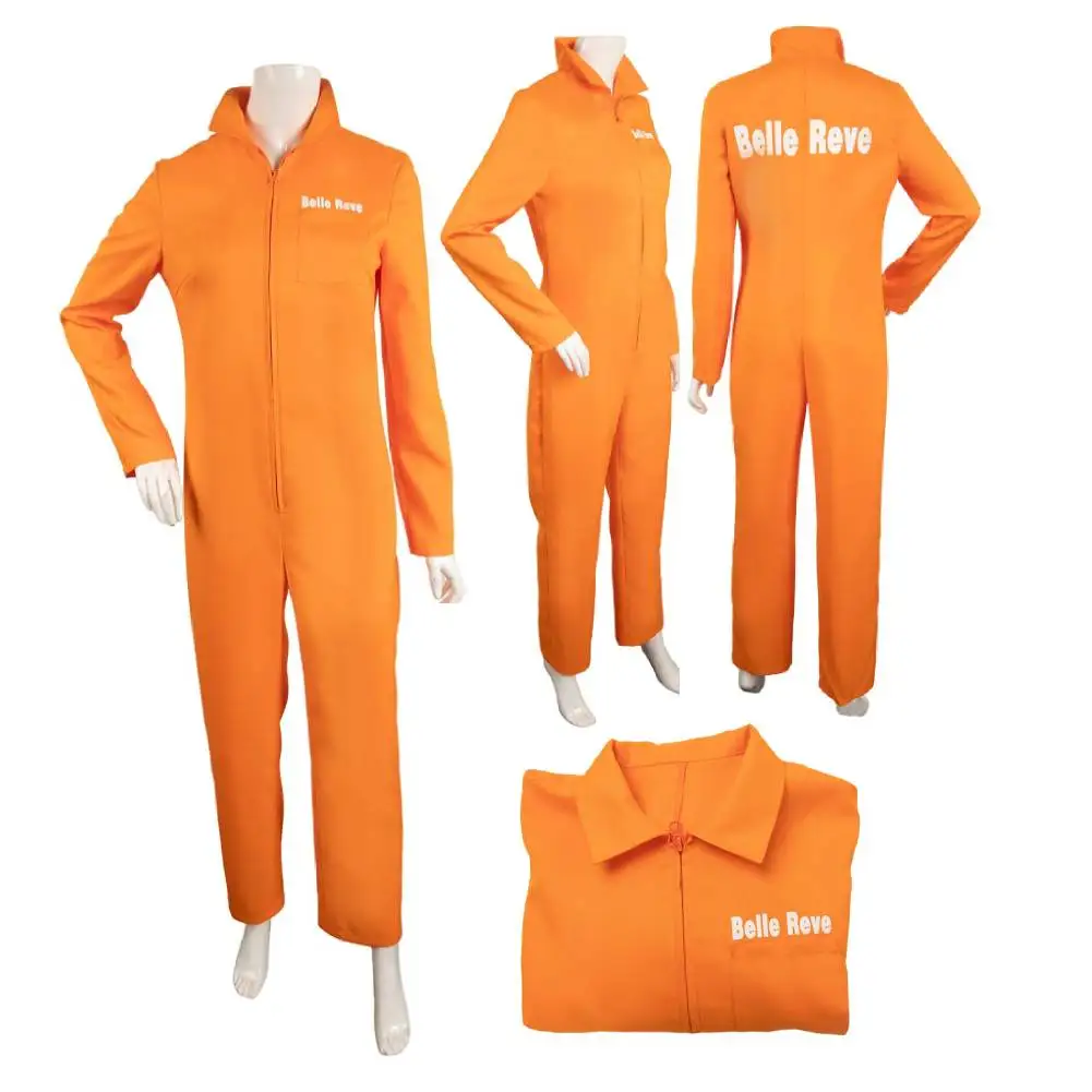 

Women Quinzel Prison Version Cosplay Orange Jumpsuit Super Villain Costume Female Fantasia Outfits Roleplay Halloween Clothes