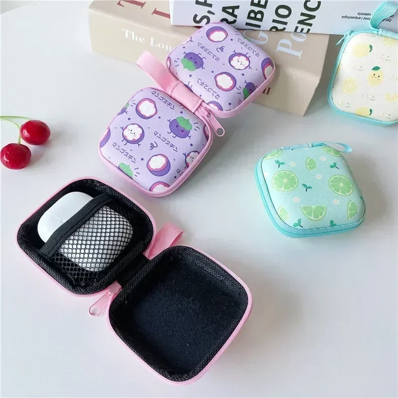 Cartoon Mini Portemonnee Fruit Stijl Muntsleutel Organisator Portemonnee Draagbare Harde Hoofdtelefoon Houder Case Oortelefoon Box Opbergtas